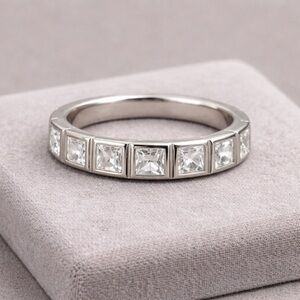 Sterling Silver Eternity Band Ring Moissanite Princess Cut Stack Ring  6 #558